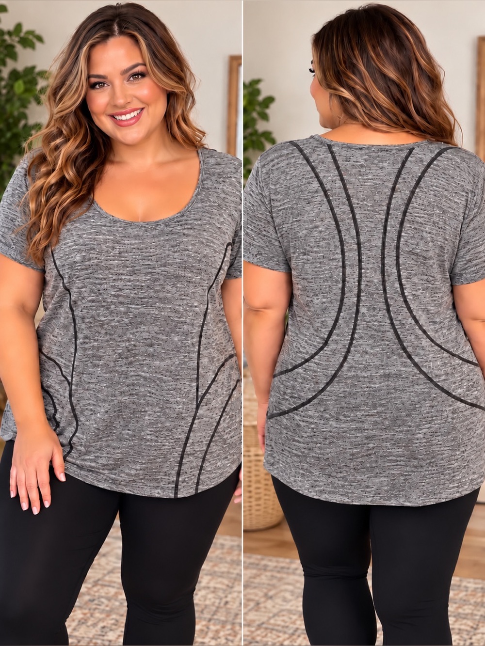 Reebok 1X Gray Heather Short Sleeve Athletic Performance Top